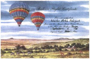 Masai Mara-Ballonflugzertifikat von Transworld Safaris Kenya. / Masai Mara Balloon Flight Certificate by Transworld Safaris Kenya. / (c) Walter Mitch Podszuck (Bwana Mitch)